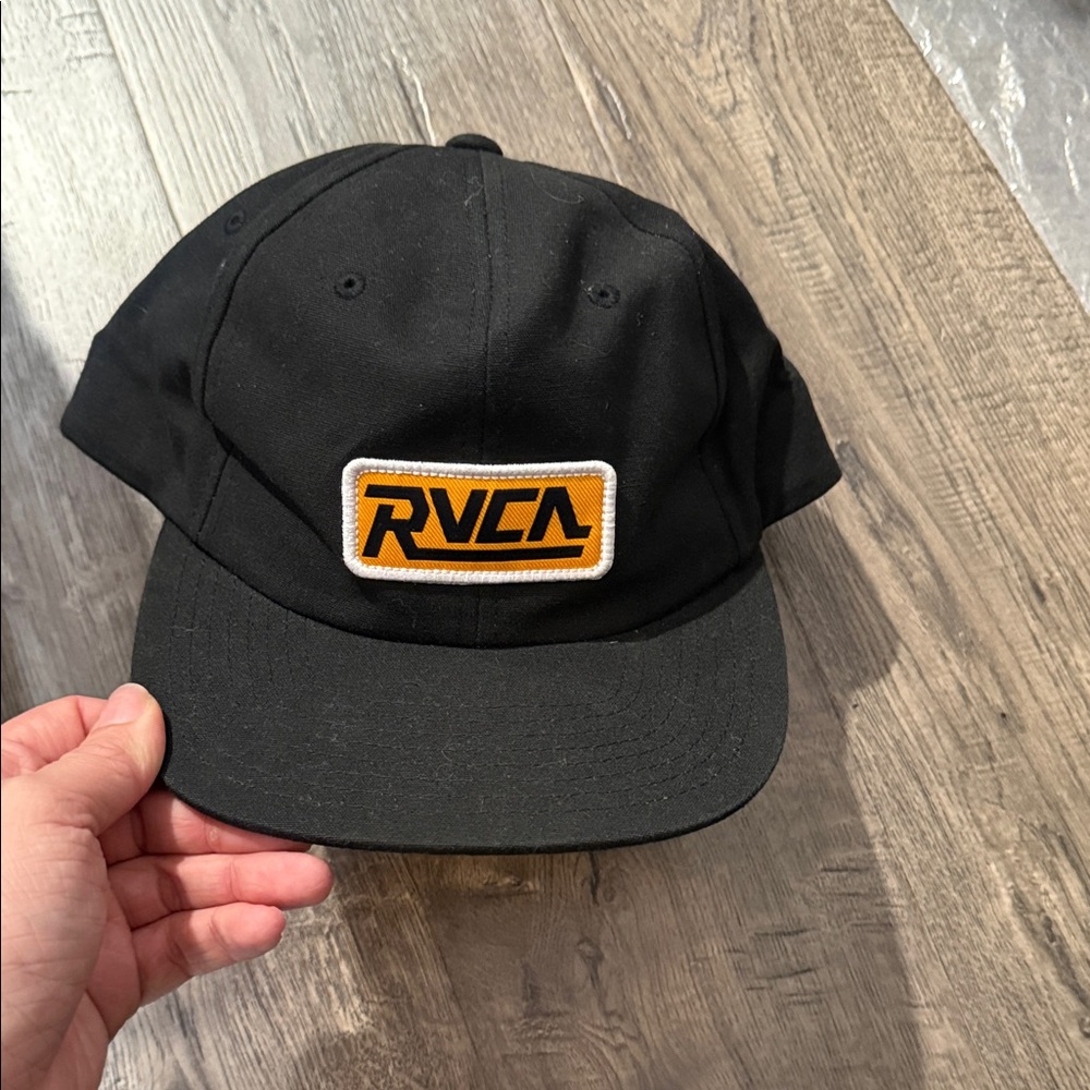 RVCA Black Cap with Orange Logo Patch